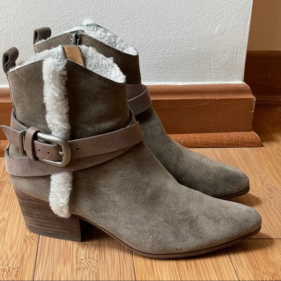 Belle by Sigerson Morrison Laica Gray Suede Faux Fur Lined Booties size 7.5B - Picture 10 of 16